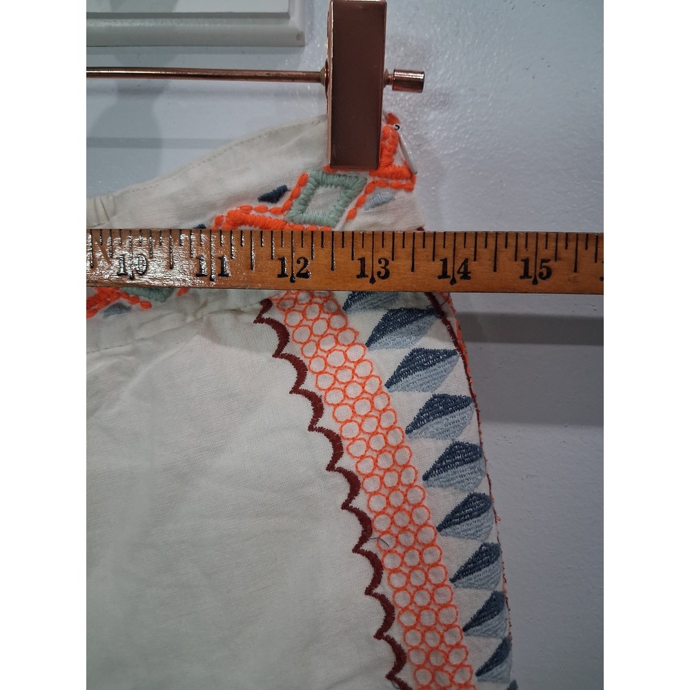 Anthropologie Embroidered Cotton Linen Crop Pants Ivory Orange Blue Women US 0 - Picture 3 of 8